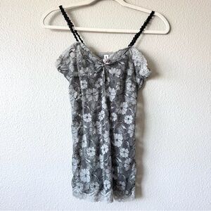 Secrets Y2K Lace Cami Sheer Top Sequin Straps Coquette